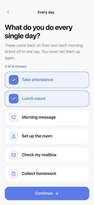Choosing the classroom routines that come back every day, like attendance and the lunch count